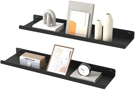 SONGMICS Wandregal aus Metall, 2er Set, Schweberegal, Industrie-Design | Wandboards für Dekos, Schlafzimmer, Küche, Badezimmer, Wohnzimmer, tintenschwarz, CUSTOS Kollektion LFS014BH01