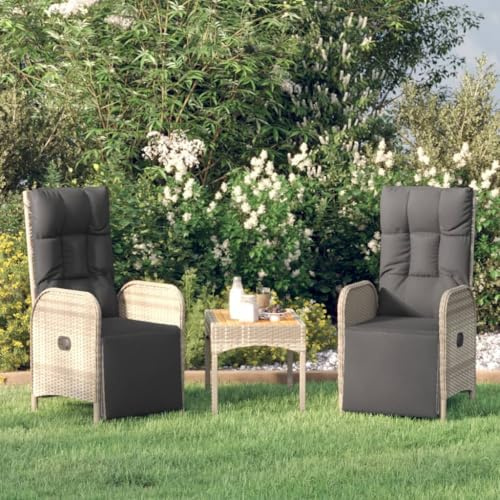 KTHLBRH Set mit 2 Liegestühlen für den Garten mit Tisch aus Akazienholz, abnehmbaren Kissen und robustem Synthetikmaterial, für Terrasse und Außenbereich, langlebige Rattanmöbel
