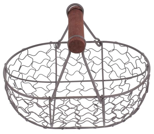 LOORGVEL Drahtkorb aus Metall mit Holzgriff als Eierkorb und Gemüsebehälter Praktischer Aufbewahrungskorb für Küche und Essbereich im Vintage Stil