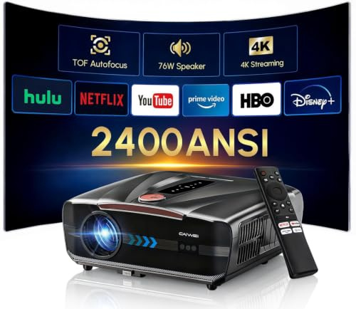 Smart Tageslicht Beamer 2400 ANSI Ultra HD 4K mit HDR10+ HDMI eARC/CEC LAN | WiFi 6, Bluetooth 5.4, 76W Dolby Audio, Autofokus, Zoom, Elektrische Objektivabdeckung für Heimkino, Gaming, Deckenmontage