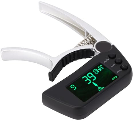 Alomejor Gitarren-Kapodaster, Legierung und Kunststoff, 2-in-1-Gitarren-Kapodaster-Stimmgerät mit LCD-Display für Akustisch-elektrische Klassische Ukulele-Musiker