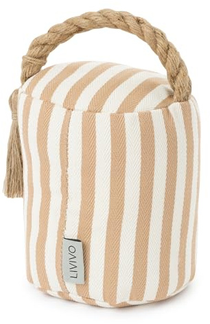 LIVIVO Weighted Door Stop - Heavy Door Stopper with Boho Striped Fabric & Hemp Handle, Decorative Door Stop for Home Bedroom Living Room Office (Boho Chic)