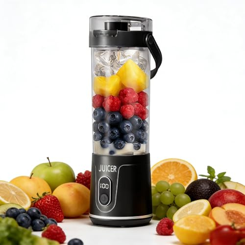 Portable Blender 600Ml Blender Smoothie Maker with 12 Blades and Lid | Cordless Mini Blender Usb Rechargeable Personal Blender Strong Cutting Power,Fruit Veggie Juicer Cup Portable Smoothies