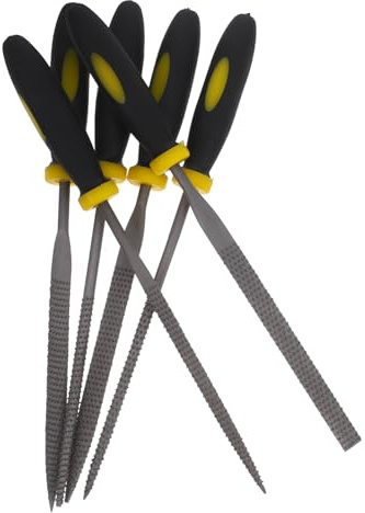 Lime à Bois 6 Pièces Mini Manche Antidérapant, 140x3mm | Acier et Plastique Noir, Dents Râpe-cut, pour Plastiques et Cuir