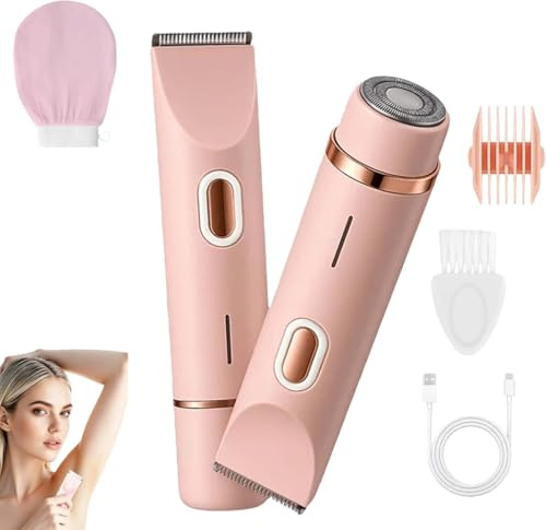 Razerly Maquinilla Mujer, Razerly 2 en 1 Afeitadora Mujer Zona Íntima – para Piernas, Axilas y Zona Íntima,Resultado Suave y Duradero (Rosa)