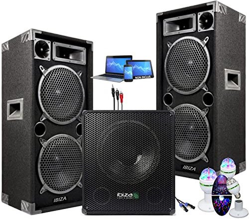 Ibiza sound - Pack Sono Dj 2800w avec Caisson Amplifié + Enceintes + Câbles + Jeux de lumières LED