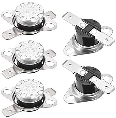 sourcing map interruptor de control de temperatura termostato 85 ° c 10a normalmente abierto 6.3mm pin 5pcs