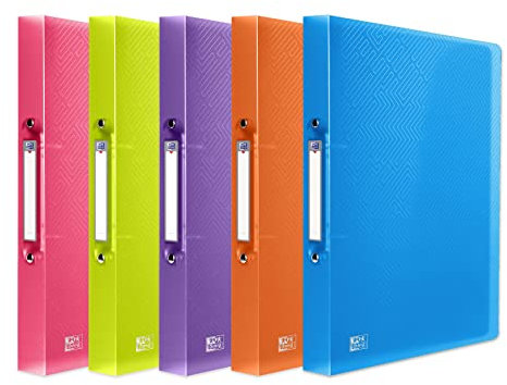 Oxford A4 Ring Binders, 5 Flexible 2-Ring Folders, 40mm, Assorted Colours