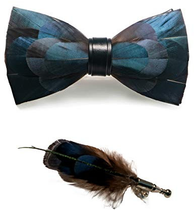 JEMYGINS homme noeud papillon plume et cuir handmade noeud papillon mariage rencontre(36)