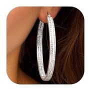 LOLIAS Edelstahl Große Band Ohrringe Creolen Damen Frauen Strass Silber Ton hypoallergen Ohrringe CZ 50mm