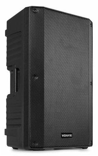 Vonyx VSA15 RCA Altavoz Activo de 1000 vatios biamplificado con woofer de 15, Entrada de micrófono y Guitarra, para música, Voz