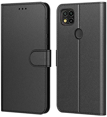 Tenphone Etui Coque pour Xiaomi Redmi 9C NFC,Plusieurs Couleurs Disponibles, Pochette Protection Etui Housse Premium en Cuir PU,Fermeture Magnétique pour (Redmi 9C (6,53 Pouces), Book Noir)