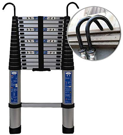 MTYLX Aluminum Telescopic Ladder, Extension Tall Ladder with Hooks, Foldable Telescopic Ladders, 330 Lbs/ 150Kg Capacity,5.7M/18.7Ft,5.7M/18.7Ft