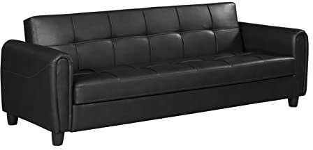 Visco Therapy Zinc PU Leather Black 3STR Sofa Bed with Hidden Storage. Living Room Furniture. (Black, 3 Seater)