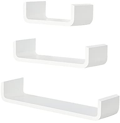HOMCOM Wandregal Cube CD Regale 3er-Set Schweberegal 30/45/60cm Wandboard dekotativ Regalbrett für Küche Bad Wohnzimmer Schlafzimmer Regalset Hängeregal Bücherregal Blickfang Weiß