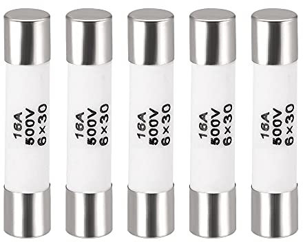 sourcing map Céramique Fusibles à Cartouche 16A 500V 6x30mm Fusibles Céramique Coup Rapide Rechange pour Amplificateur Lampe à économie énergie Ballast 5Pcs