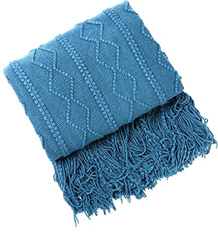 Galatée Hohe Qualität Wohndecke Bunt,Gestrickte Decke Boho,Baumwolle,gemütliche,Decke,Couchdecke,Sofadecke,Tagesdecke Wohnzimmer Couch Auswahl Dunkelblau 150 * 200cm