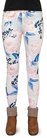 cosey - Bedruckte Bunte Leggins (Einheitsgröße) - Design Rosen & Schmetterlinge