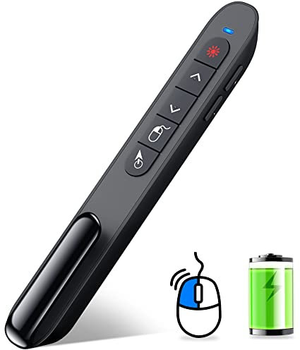 DINOSTRIKE Wireless Presenter Remote with Air Mouse Control, Rechargeable USB Presentation Clicker PPT Pointer RF 2.4GZ PowerPoint Clicker Slide Advancer for Computer Laptop Mac
