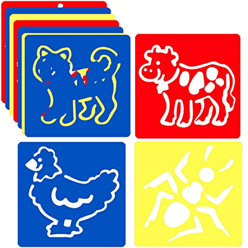 24 Pcs Drawing Stencils for Kids Gift, 6 Inch Reusable Animal Stencil Set Plastic Template Children Painting Stencils for Learning Arts and Crafts (5.5 x 6 Inch)