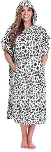 CityComfort Badeponcho Damen und Herren Kapuzenhandtuch, Baumwolle Frottee Surf Poncho (L/XL, Grau Leopard)