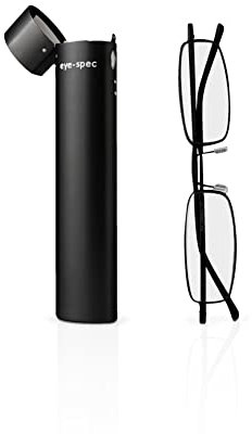 eye-spec Schlanke, faltbare Lesebrille | Leichtes schwarzes Gestell mit elegantem Metall-Etui für Männer und Frauen für unterwegs (2.75)