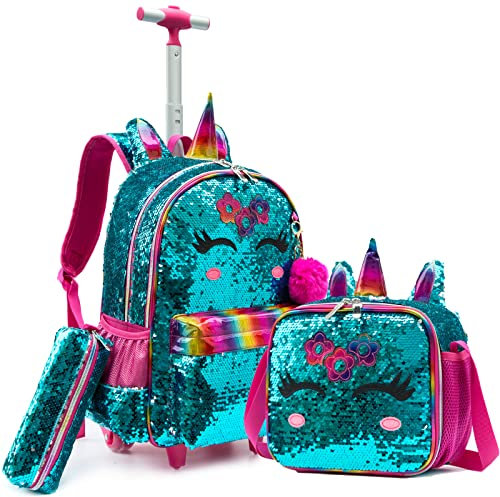 Egchescebo Rucksack Mädchen Schulranzen Trolley Silber Schwarz Panda Pailletten Rucksack … (Grün-L)