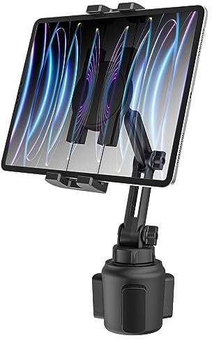 Oilcan Support Tablet Porte Gobelet Voiture, Fixation Tablette Voiture Gobelet avec Bras Réglable en Hauteur, Porte Tablette Tasse Vehicule pour iPad Pro Air Mini, Huawei, iPhone série (4-12,9)