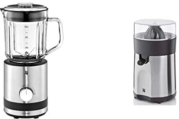 WMF Küchenminis Kompaktmixer, Standmixer, 400 Watt, 0,8 l, cromargan matt & Stelio Saftpresse elektrisch, Zitruspresse, Orangenpresse, 85 Watt, 2 Presskegel, Tropfstopp, Siebeinsatz, edelstahl matt