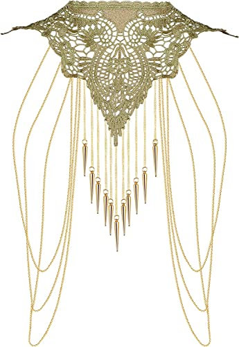 Adramata Körperketten für Frauen Modisch Geschichtet Quaste Körperkette Schmuck Bikini Körperschmuck, Vergoldete Körperketten,B