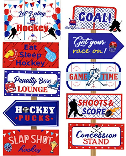 20 Stück Hockeyschild Outdoor Rasen Dekorationen Hockey Party Supplies Hockey Party Ausschnitte für Indoor Outdoor Geburtstag Sport Thema Party Fotoautomaten Requisiten, 10 Designs