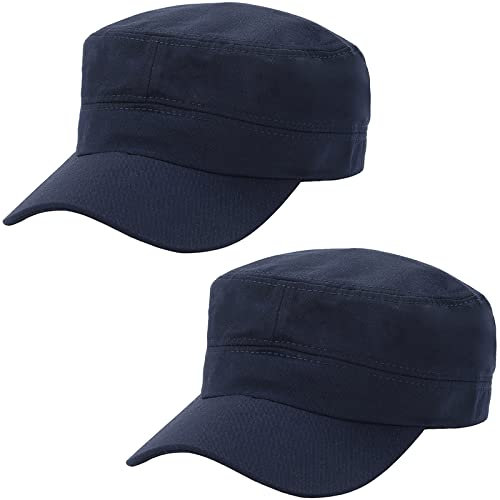 2 Pcs Navy Blau Unisex Military Stil Army Cap Verstellbare Baseball Cap Flat Top Cap Sommer Sonnen Kappe für Herren Damen