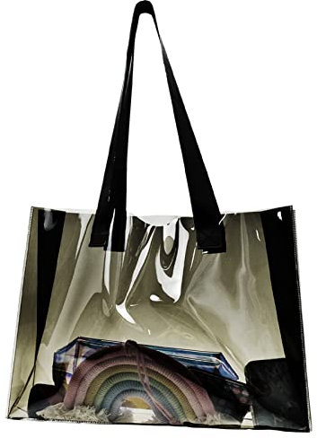 Strandtasche Durchsichtig Große, PVC Wasserdicht Damenhandtaschen Umhängetasche Schultertasche Transparent Umhängetasche Holografische Handtasche Transparent Kulturbeutel mit Stabiler Griff für Strand