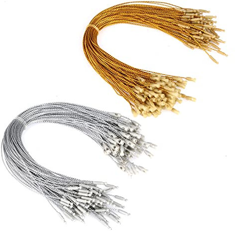 SAVITA 200pcs Christmas Ornament Hanger String, Precut Metallic Ribbon for Ornament Hanging with Snap Fastener Ornaments Snap Cord for Christmas Tree Party Supplies (Gold & Silver)