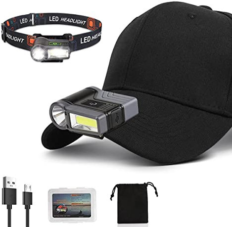 XLENTGEN Stirnlampe LED Wiederaufladbare Freihändige Clip On Cap Licht mit Bewegungssensor, 175° Verstellbare Kopflampe IPX6 Wasserdichte Cap Visor Licht für Camping, Laufen, Angeln