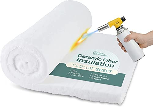 Home Intuition - 12 x 24 Ceramic Fiber Insulation Blanket Sheet 1 Thick, Fire Rated 2500F Fireproof Insulation Blanket for Oven, Fireplace, Furnace, Gas Forge, Boiler, Pipe, & Dishwasher
