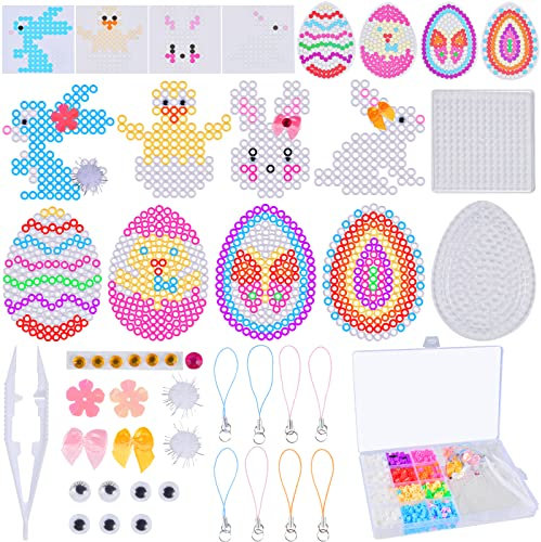 Forhome Bügelperlen Set, Bügelperlen Ostern, 5mm Steckperlen mit Organizerbox, Bügelperlen Platten, Muster mit Ei und Hasenform, Kinderbasteleien zu Ostern, Geeignet für Osterkinder DIY, Deko