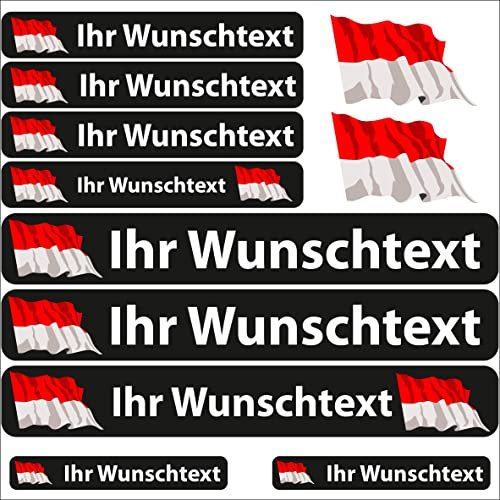 INDIGOS UG Fahrrad Aufkleber Monaco - 13 Fahnenaufkleber wehend - Sticker selbst gestalten - Autoaufkleber- Motorrad - Namensaufkleber wasserfest personalisiert - Wunschtext