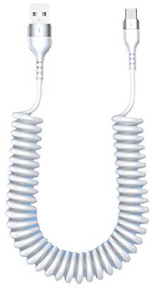 YSJJZRL Cavo USB di tipo C scalabile a spirale, cavo a spirale a molla di espansione Cavo di ricarica rapida 5A per Samsung S20 S10 S9 ecc. (1M,Bianco)