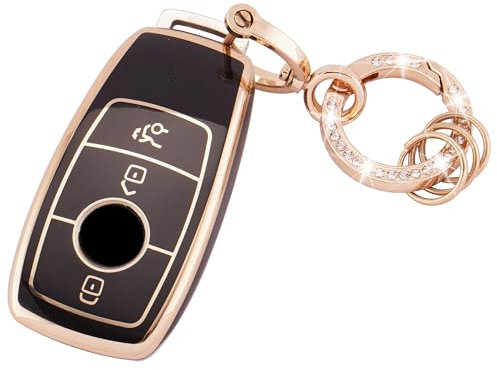 Koaudb Autoschlüssel Hülle Cover Passt für Mercedes Benz A B C E G S SL CLS-Klasse AMG 3 Tasten Schlüsseletui TPU Schlüsselhülle mit Schlüsselanhänger (R-Bz-3L-B)