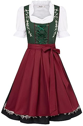 JASAMBAC 3-teiliges Oktoberfest-Kostüm für Damen, deutsches Bayerisches Biermädchen-Dirndlkleid, dunkelgrün, L