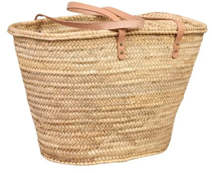 Cesteria Aparici, Cesta de la Compra con Asas de palma -Capazo playa o piscina- Capazo fibras naturales - Personalizable - (55x25x35, Asas Largas Beig)