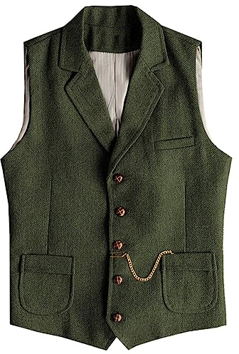AeoTeokey Men's Western Herringbone Tweed Suit Vest Wool Slim Fit Waistcoat