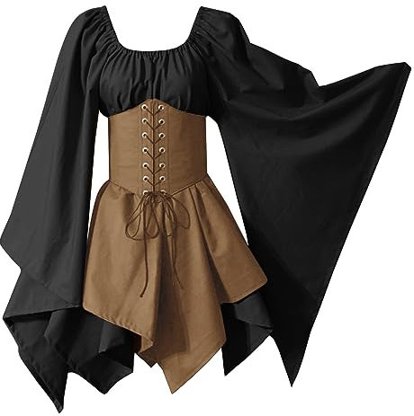 Steampunk Kleidung Damen Trompetenärmel Bodenlanges Schnürkleid Cosplay Renaissance Kostüm Bound Waist Elegantes Partykleid Halloween Karneval Kostüm Königin Kleider für Halloween Karneval Kostüm