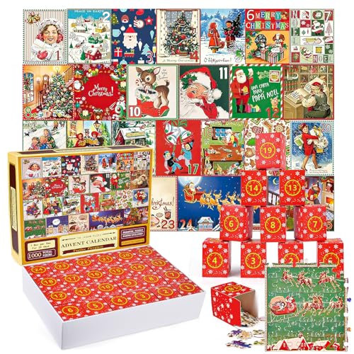 Jigsaw Advent Calendar 2024 Christmas Jigsaw Puzzle, 1000PCS Surprise Christmas Puzzle Countdown Calendar, Christmas Home Decoration Ideal Gifts For Adults and Kids