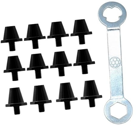 rockible 12x crampons de chaussures de Football, accessoires de piste, antidérapants, vis M5, pointes de remplacement universelles, goujons de chaussures de, 11mm 13mm, Noir avec clé
