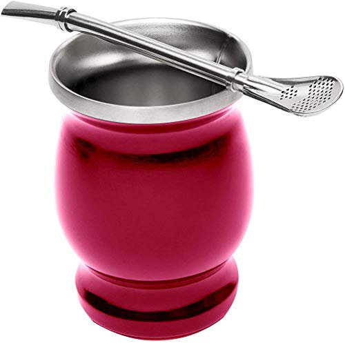 Yerba Mate Gourd Cup,Tea Cup with Double Thermal Insulation for Delicious Tea (Stainless Steel (red)