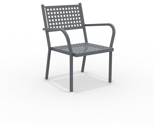 MONDO VIRO Niedriger Sessel aus Metall für den Garten, Alice, stapelbar, 65 x 63 cm, Höhe 77 cm (Antikgrau, 2)