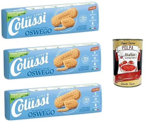 Italian Gourmet Gli Originali OSVEGO biscotti Kekse 3 x 250g | Traditioneller Snack da inzuppo, per latte o Kaffee, ricetta classica, Gesamtnettogewicht 750 g + Kostenlos Polpa 400g