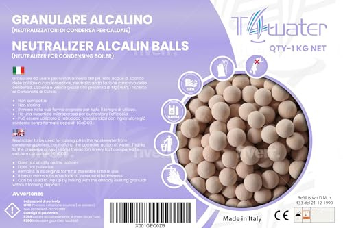 T4Water Granalka – Neutralizzatore alcalino per caldaie a condensazione | Regola il pH, protegge tubazioni | Sfere ceramiche regolari, non sfarinano e garantiscono lunga durata